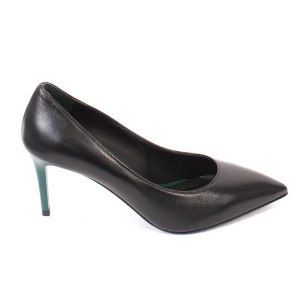 Isabelle 70564a Black Leather Stiletto Heels Pointy Toe Pumps